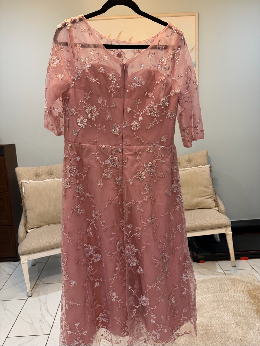 Embroidered Lace A-Line Dress in Dusty Rose